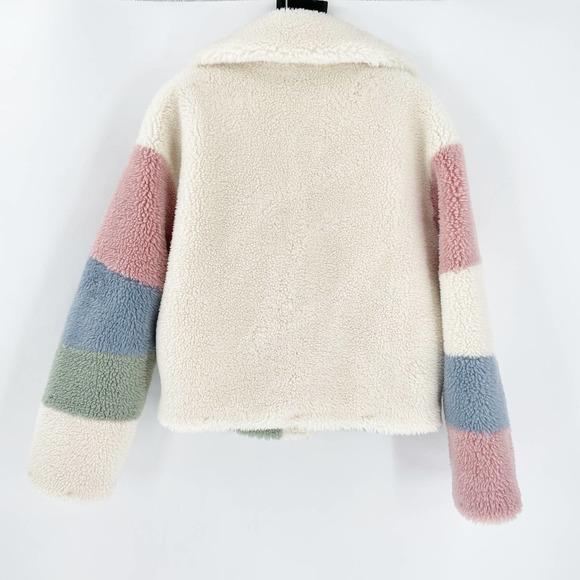 Lulu's Isn't She Cozy Cream Color Block Faux Fur Jacket - Picture 7 of 8